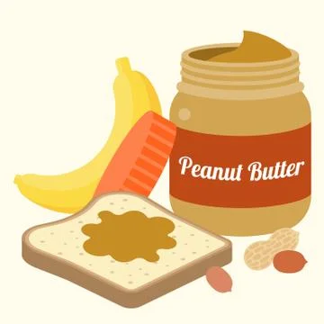 Vector peanut butter, bread, peanuts and banana, flat design Illustrazione stock