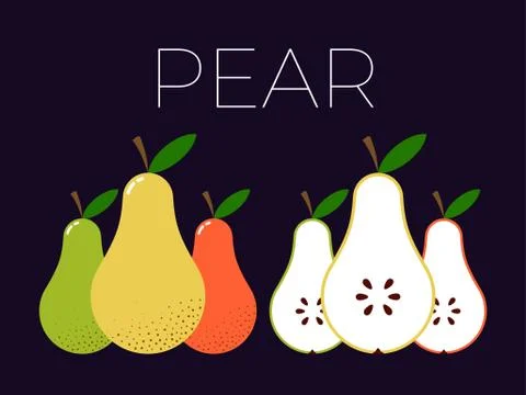Vector of Pear and sliced half of Pear on dark background Stock Illustration