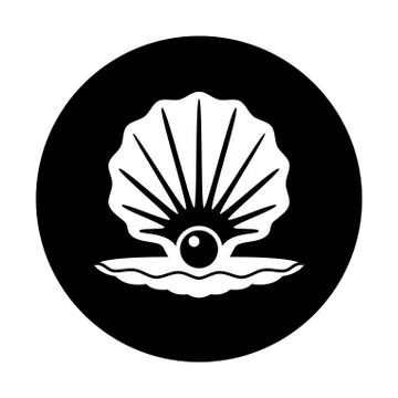 Vector pearl in a shell black and white icon Stock Illustration