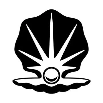 Vector pearl in a shell black and white icon Stock Illustration