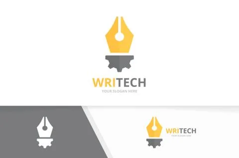 Vector pen and gear logo combination. Write and mechanic symbol or icon. Unique 스톡 일러스트