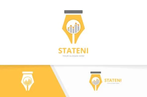 Vector pen and graph logo combination. Write and diagram symbol or icon. Unique Stock Illustration