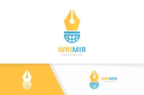 Vector pen and planet logo combination. Write and world symbol or icon. Unique Stock Illustration