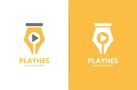 Vector pen and play button logo combination. Unique law and connect logotype Stock Illustration