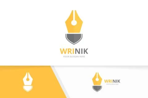 Vector pen and shield logo combination. Write and security symbol or icon Stock Illustration