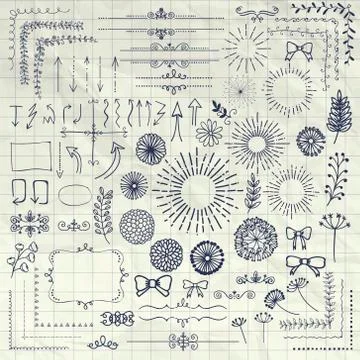 Vector Pen Drawing Floral Rustic Design Elements Stock Illustration