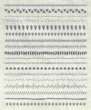 Vector Pen Drawing Pattern Brushes, Line Borders イラスト素材