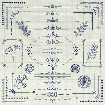 Vector Pen Drawing Rustic Design Elements, Dividers Illustrazione stock