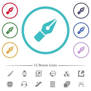 Vector pen flat color icons in circle shape outlines Stock Illustration