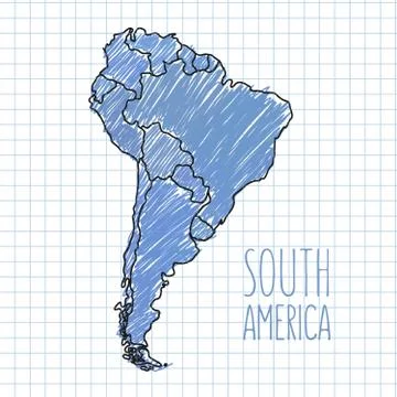 Vector pen hand drawn South America map on paper illustration Stock Illustration