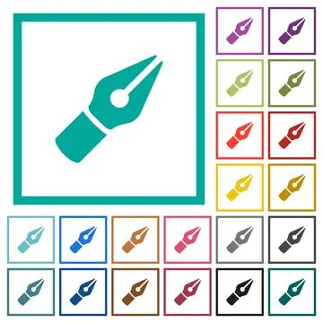 Vector pen symbol flat color icons with quadrant frames Stock Illustration