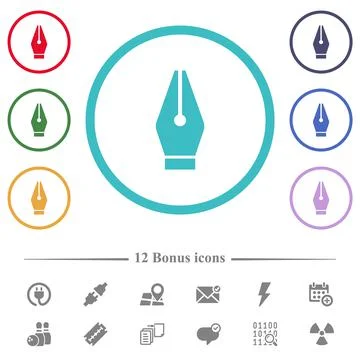 Vector pen tool flat color icons in circle shape outlines Stock Illustration