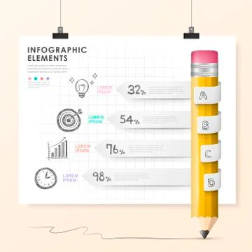 Vector pencil bar chart infographic elements Stockillustratie