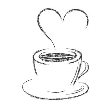 Vector pencil drawing of a Cup of coffee or tea with steam in the form of a h Illustrazione stock