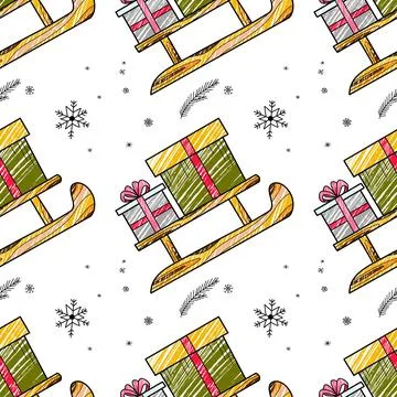 Vector pencil seamless pattern New Year s, Christmas gifts Stock Illustration