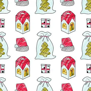 Vector pencil seamless pattern New Year s, Christmas gifts Stock Illustration