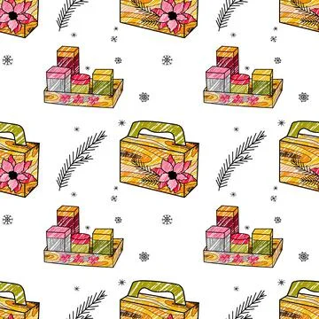 Vector pencil seamless pattern New Year s, Christmas gifts Stock Illustration