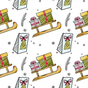 Vector pencil seamless pattern New Year s, Christmas gifts Stock Illustration