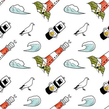 Vector pencil seamless pattern on the theme of sea cruise Stock Illustration