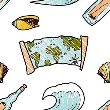 Vector pencil seamless pattern on the theme of sea cruise Stock Illustration