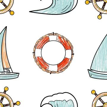 Vector pencil seamless pattern on the theme of sea cruise Stock Illustration