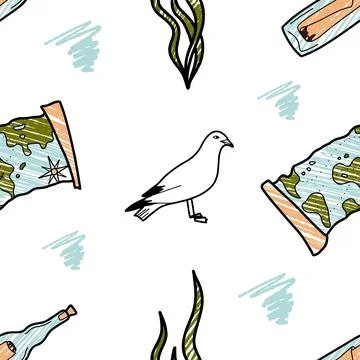 Vector pencil seamless pattern on the theme of sea cruise Stock Illustration