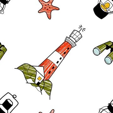Vector pencil seamless pattern on the theme of sea cruise Stock Illustration