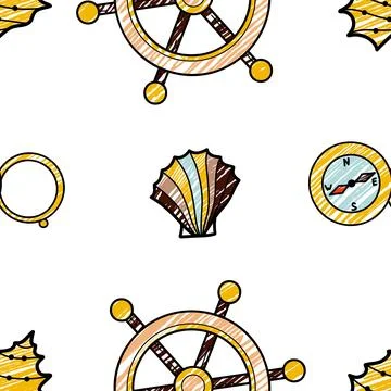 Vector pencil seamless pattern on the theme of sea cruise Stock Illustration