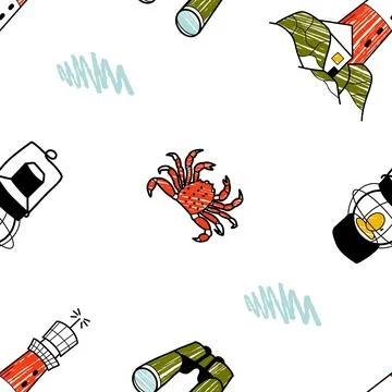 Vector pencil seamless pattern on the theme of sea cruise Stock Illustration