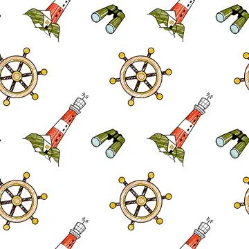 Vector pencil seamless pattern on the theme of sea cruise Illustrazione stock