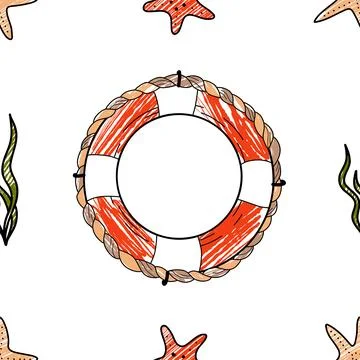 Vector pencil seamless pattern on the theme of sea cruise Stock Illustration