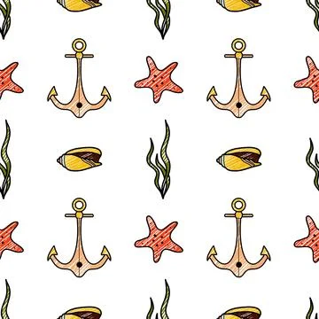 Vector pencil seamless pattern on the theme of sea cruise Stock Illustration