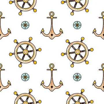 Vector pencil seamless pattern on the theme of sea cruise Stock Illustration