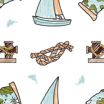 Vector pencil seamless pattern on the theme of sea cruise Stock Illustration