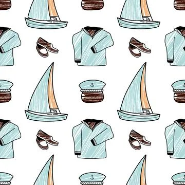 Vector pencil seamless pattern on the theme of sea cruise Illustrazione stock