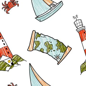 Vector pencil seamless pattern on the theme of sea cruise イラスト素材