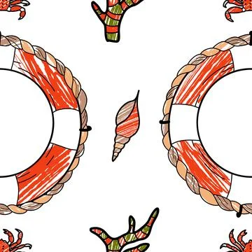 Vector pencil seamless pattern on the theme of sea cruise Stock Illustration