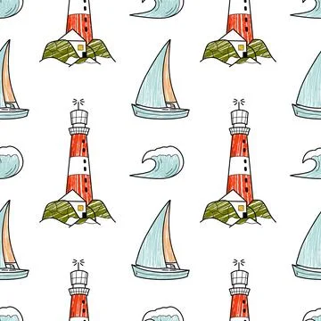 Vector pencil seamless pattern on the theme of sea cruise Stock Illustration