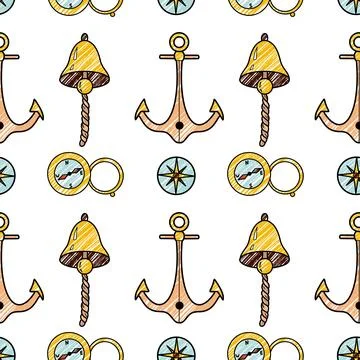Vector pencil seamless pattern on the theme of sea cruise Stock Illustration