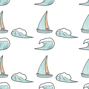 Vector pencil seamless pattern on the theme of sea cruise Stock Illustration