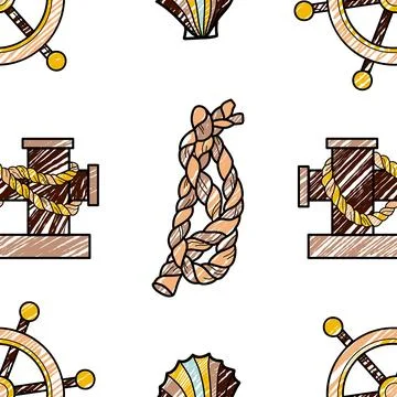 Vector pencil seamless pattern on the theme of sea cruise Stock Illustration