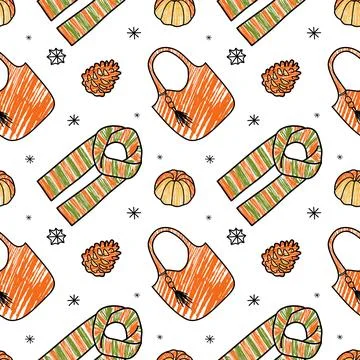 Vector pencil seamless pattern of winter clothes Stock Illustration