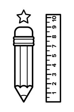 Vector of Pencil with star eraser next to ruler illustration Stock Illustration