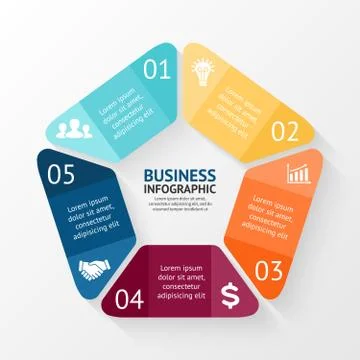 Vector pentagon infographic. Template for cycle diagram, graph, presentation and Stock Illustration