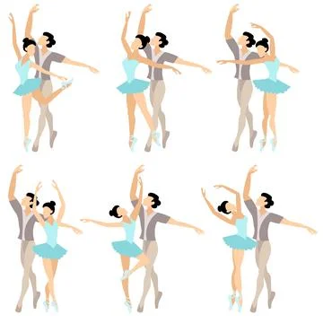 Vector people.  Ballet couple. Set of ballet couples. Beautiful ballet coup.. Stock Illustration