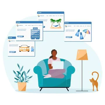 Vector People Booking Vacation Plan Travel Tourism Stock Illustration