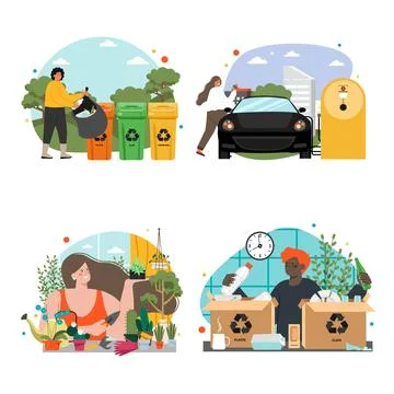 Vector people character sorting garbage flat set Stockillustratie
