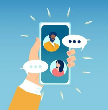 Vector of people chatting on the smart phone using mobile app Illustrazione stock