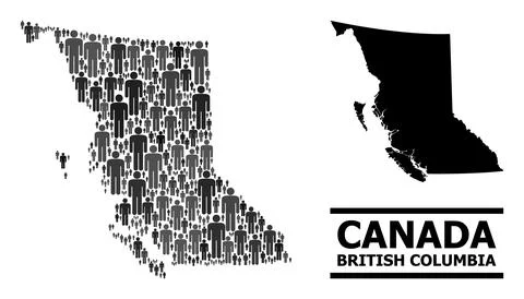 Vector People Collage Map of British Columbia Province and Solid Map Stock Illustration