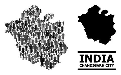 Vector People Collage Map of Chandigarh City and Solid Map Stock Illustration